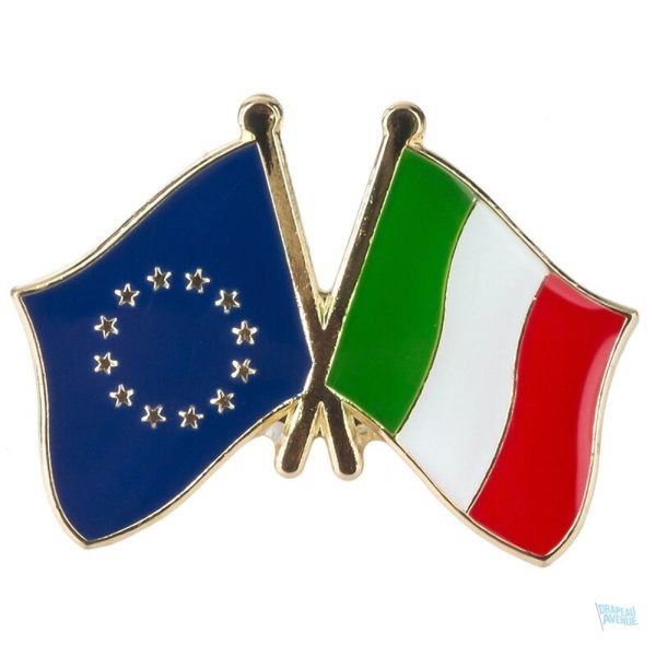 Pin's drapeaux croisés Italie et Union Européenne