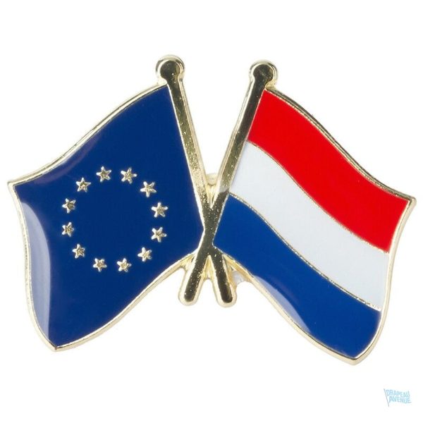 Pin's drapeaux croisés Pays-Bas et Union Européenne