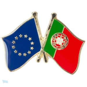 Pin's drapeaux croisés Portugal et Union Européenne
