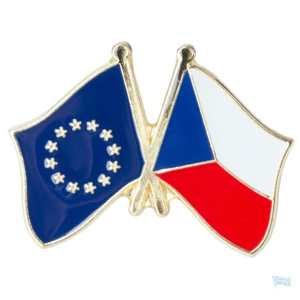Pin's drapeaux croisés République Tchèque et Union Européenne