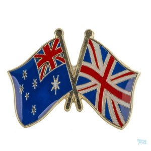 Pin's croisés drapeaux Royaume-Uni et Australie