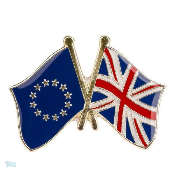 Pin's drapeaux croisés Royaume-Uni et Union Européenne