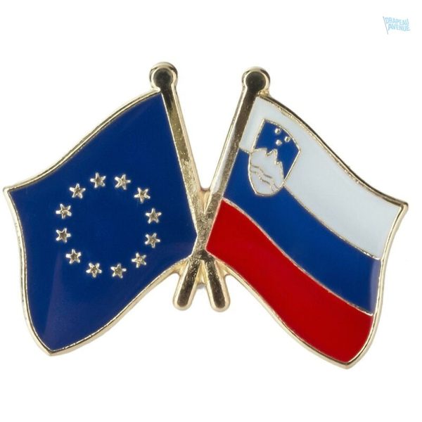 Pin's drapeaux croisés Slovénie et Union Européenne