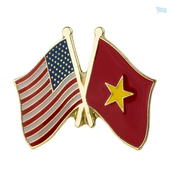 Pin's drapeaux croisés Vietnam et USA en métal