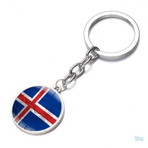 Porte-clés drapeau Islande en métal coloré
