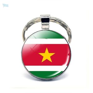 Porte-clés drapeau du Suriname en métal et couleurs vives