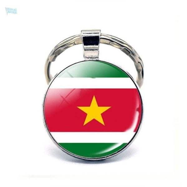 Porte-clés drapeau du Suriname en métal et couleurs vives